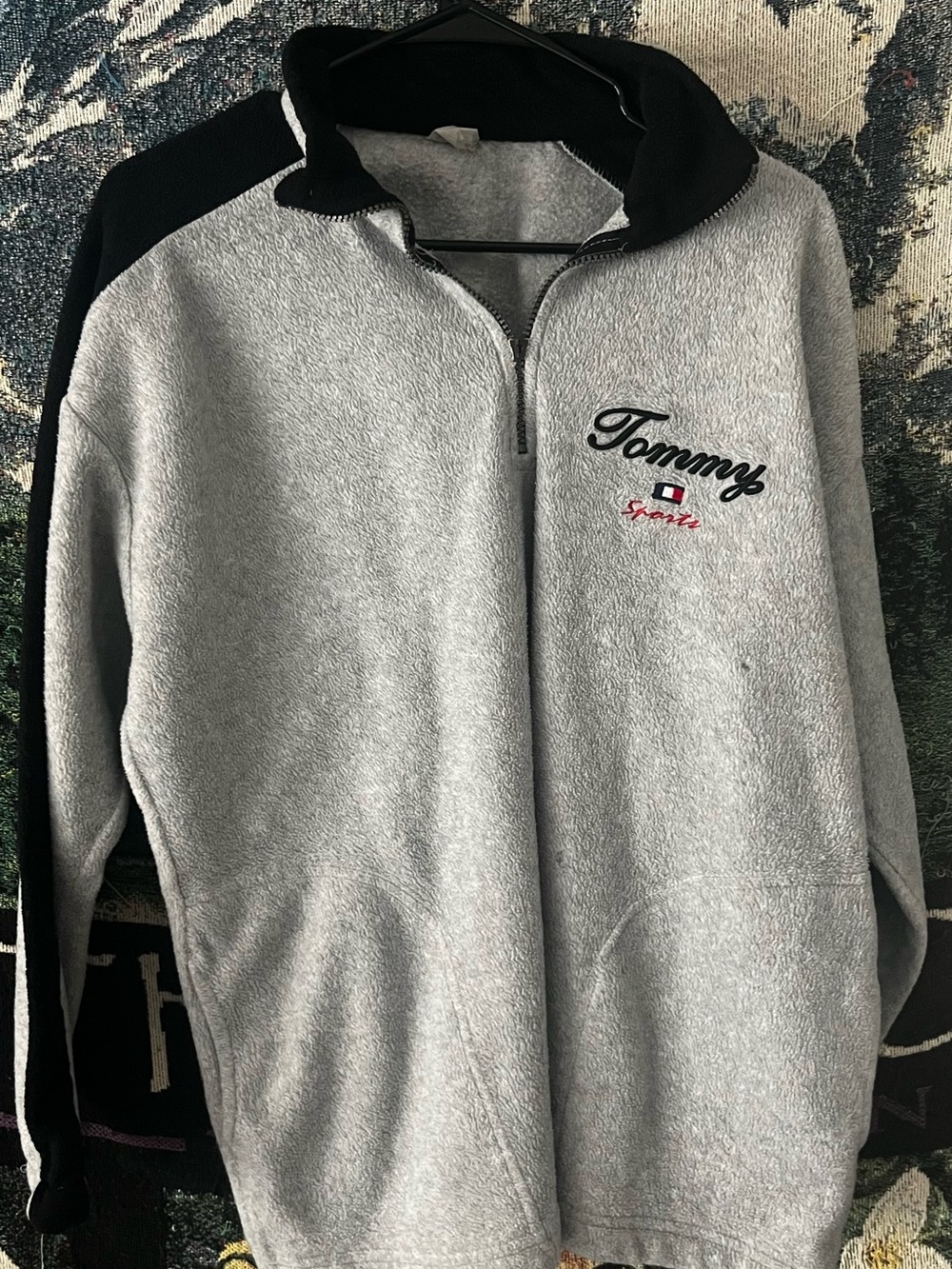 Tommy Hilfiger Light Gray and Black Quarter-Zip Fleece Jacket